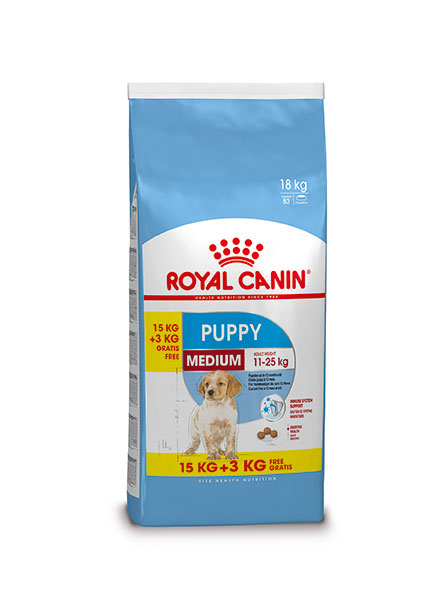 Afbeelding Royal Canin Medium Puppy hondenvoer 15 + 3 kg gratis door Brekz.nl